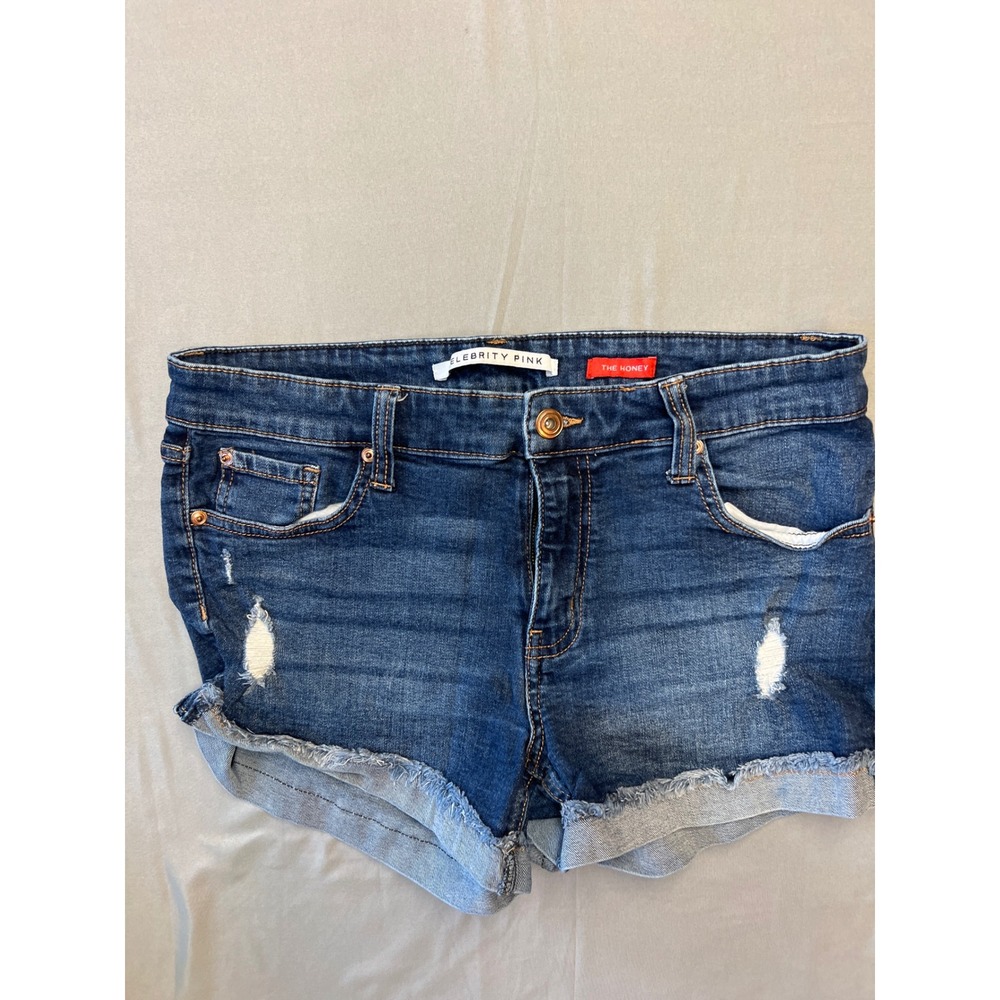 Celebrity Pink The Honey Distressed Denim Shorts Blue Size 9/29 Cut Off Cuffed